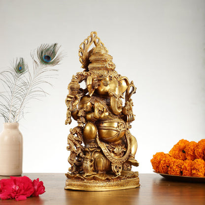 Pure Superfine Brass Lord Ganesha Unique Statue 14 inch
