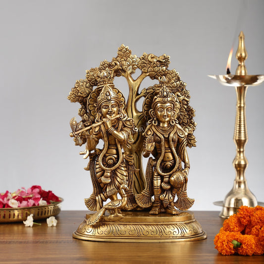 Pure Superfine Brass Radha Krishna Idols with Kalpavriksha Tree 14"