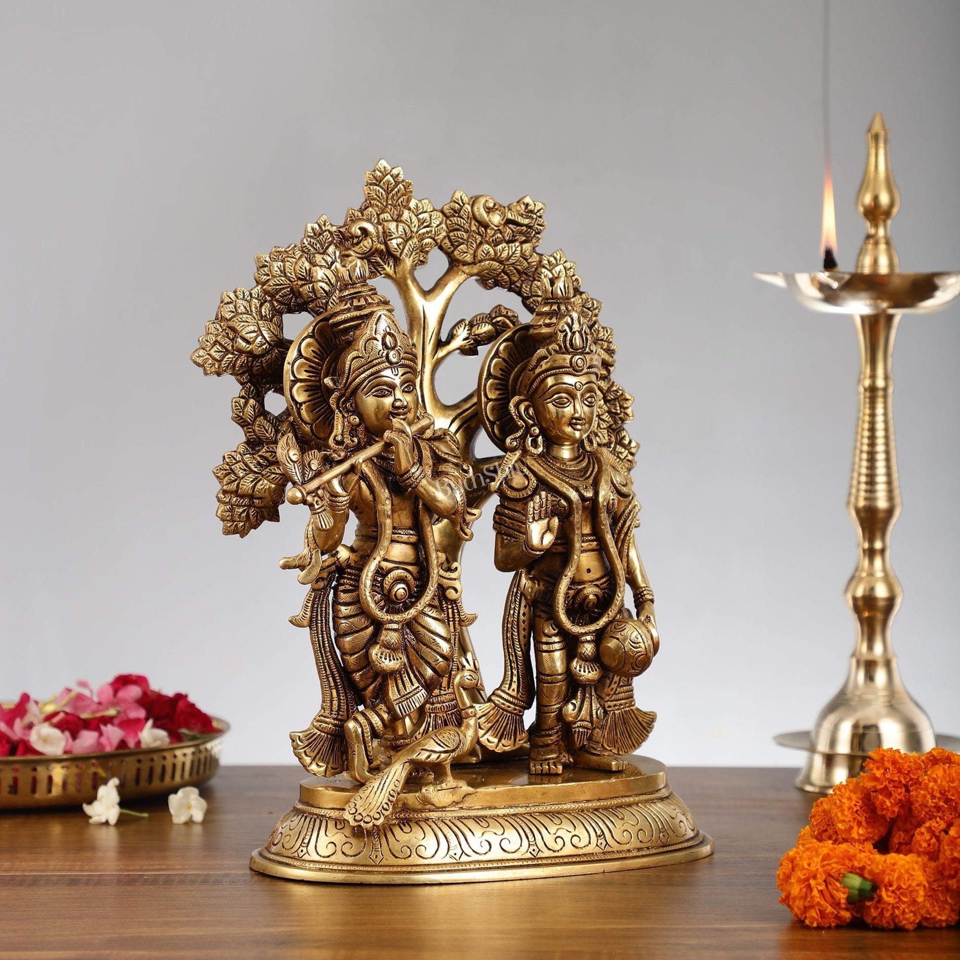 Pure Superfine Brass Radha Krishna Idols with Kalpavriksha Tree 14"