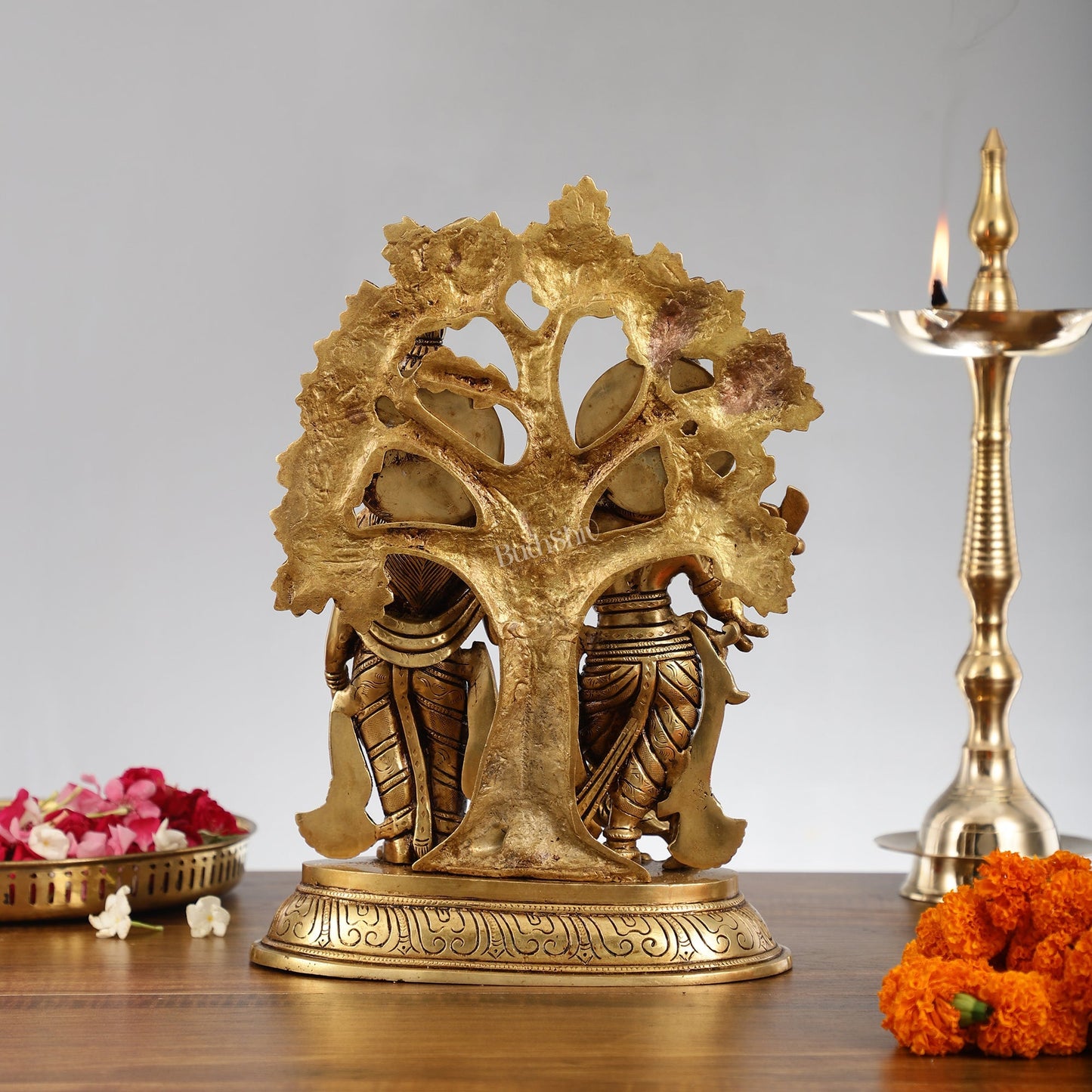 Pure Superfine Brass Radha Krishna Idols with Kalpavriksha Tree 14"