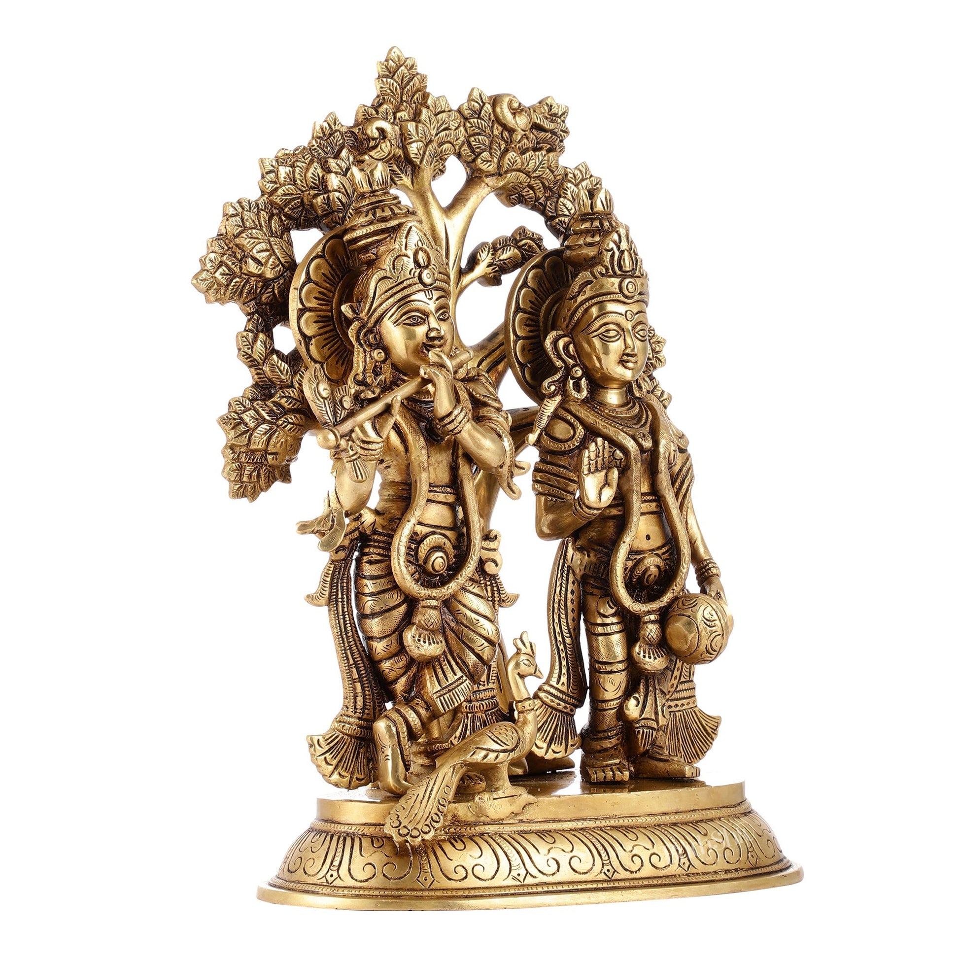 Pure Superfine Brass Radha Krishna Idols with Kalpavriksha Tree 14"