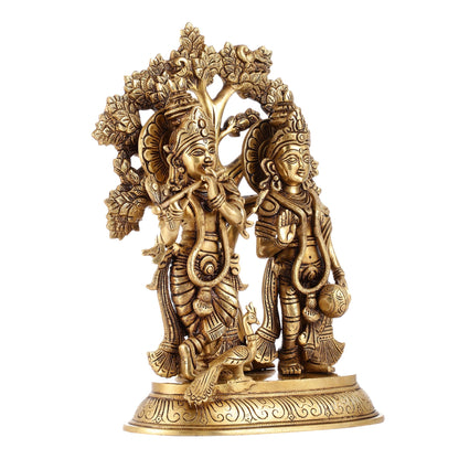 Pure Superfine Brass Radha Krishna Idols with Kalpavriksha Tree 14"