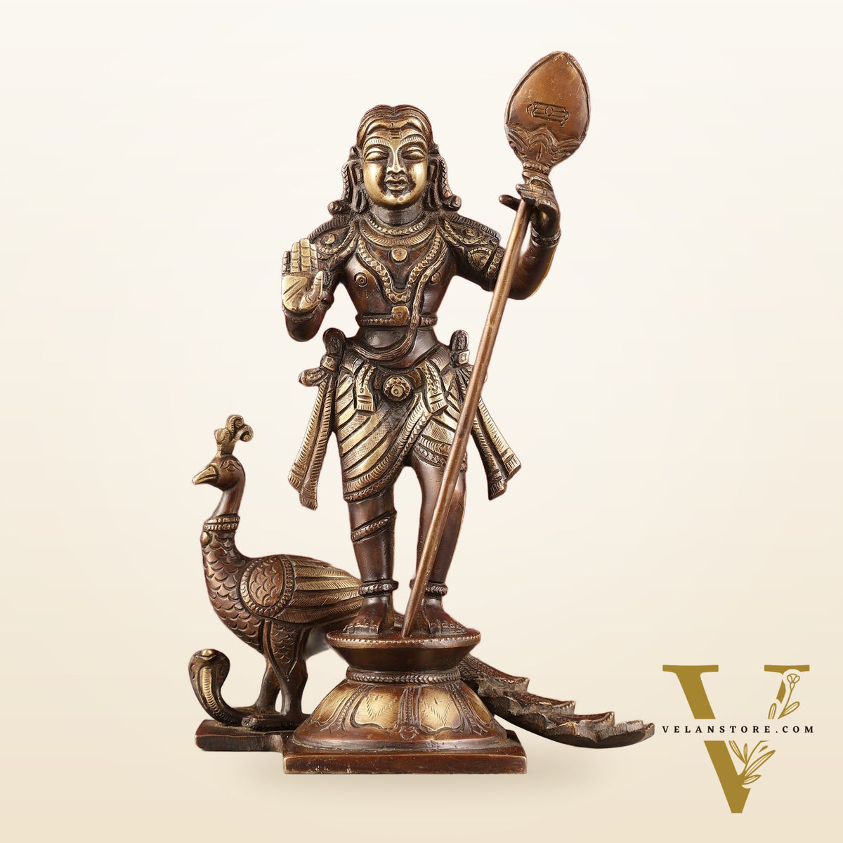 Pure Superfine Brass Raja Murugan Kumaraswamy Idol - 8.75" antique chola
