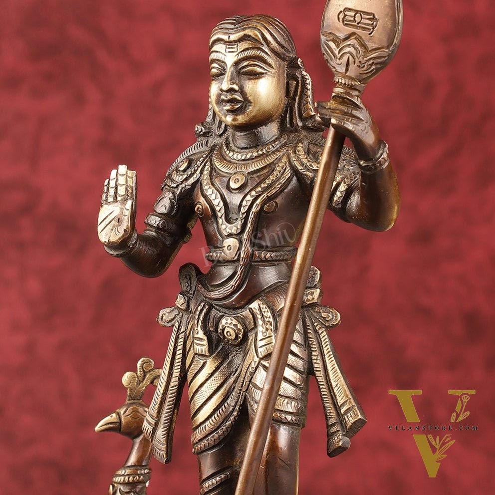 Pure Superfine Brass Raja Murugan Kumaraswamy Idol - 8.75" antique chola
