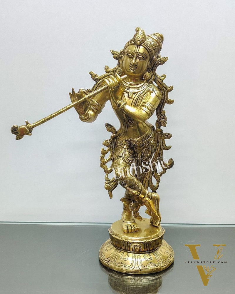 Pure Superfine Brass Very Unique South Indian Style Krishna Statue | Height 17 inches"