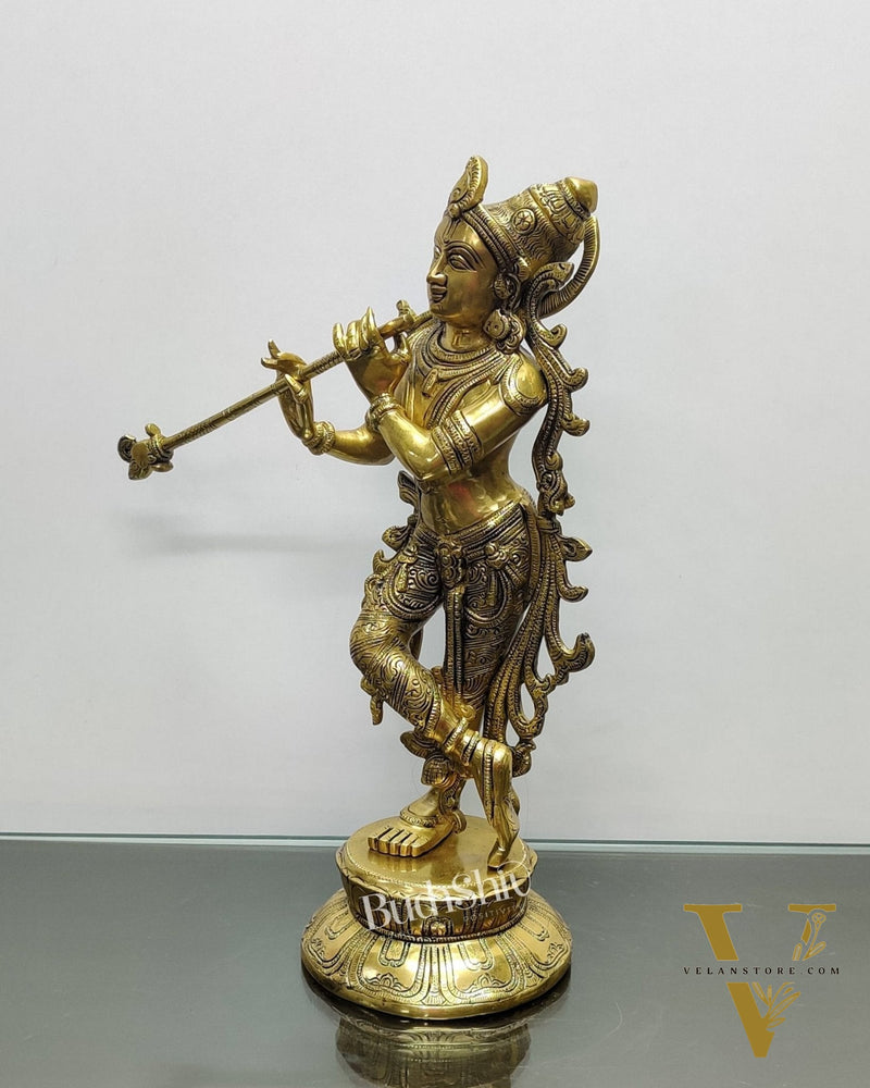 Pure Superfine Brass Very Unique South Indian Style Krishna Statue | Height 17 inches"