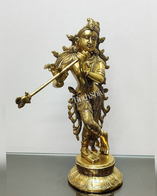 Pure Superfine Brass Very Unique South Indian Style Krishna Statue | Height 17 inches"