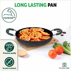 100% Pure Sheet Iron Kadai/ Jalebi/ Paella Pan, Silicone Cool Handles, Seasoned, Toxin-free, Induction, 25.4cm, 1.4L