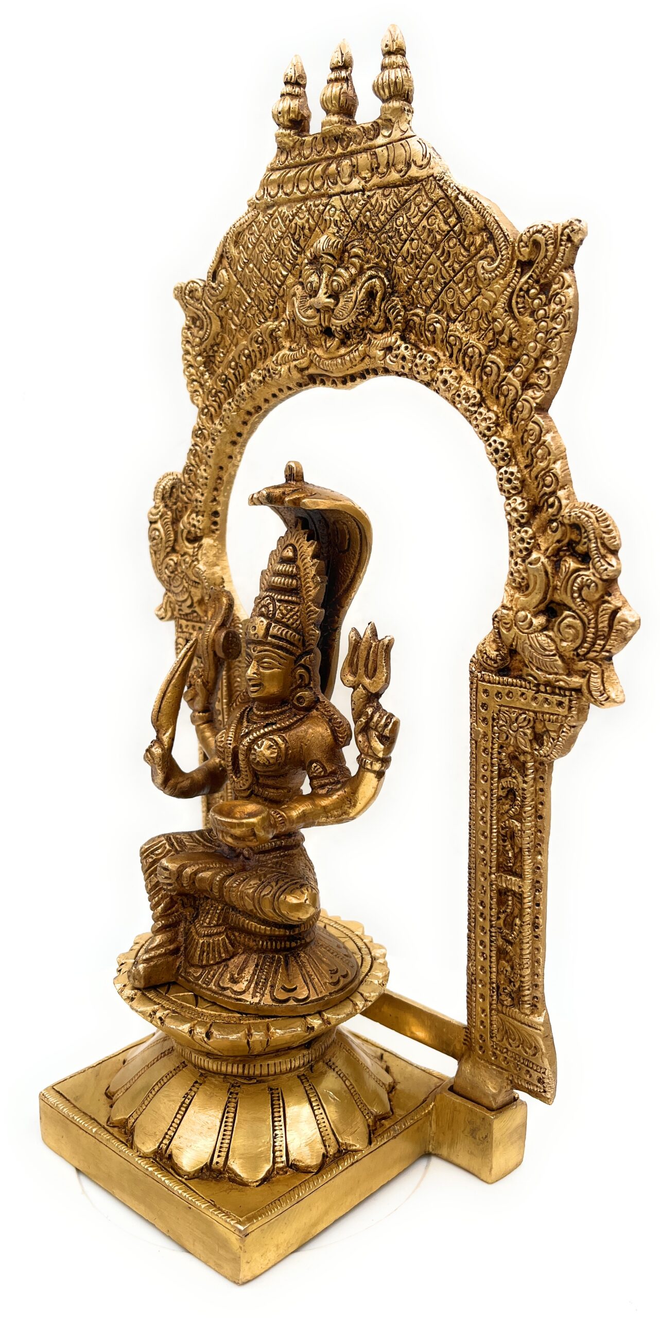 Brass Mariamman Idol, Handcrafted Mariyamma Vigraham, Samayapuram Muthu Mariamman Statue, Renuka Yellamma Devi Murti,Gold, 12 Inch, 1 Piece