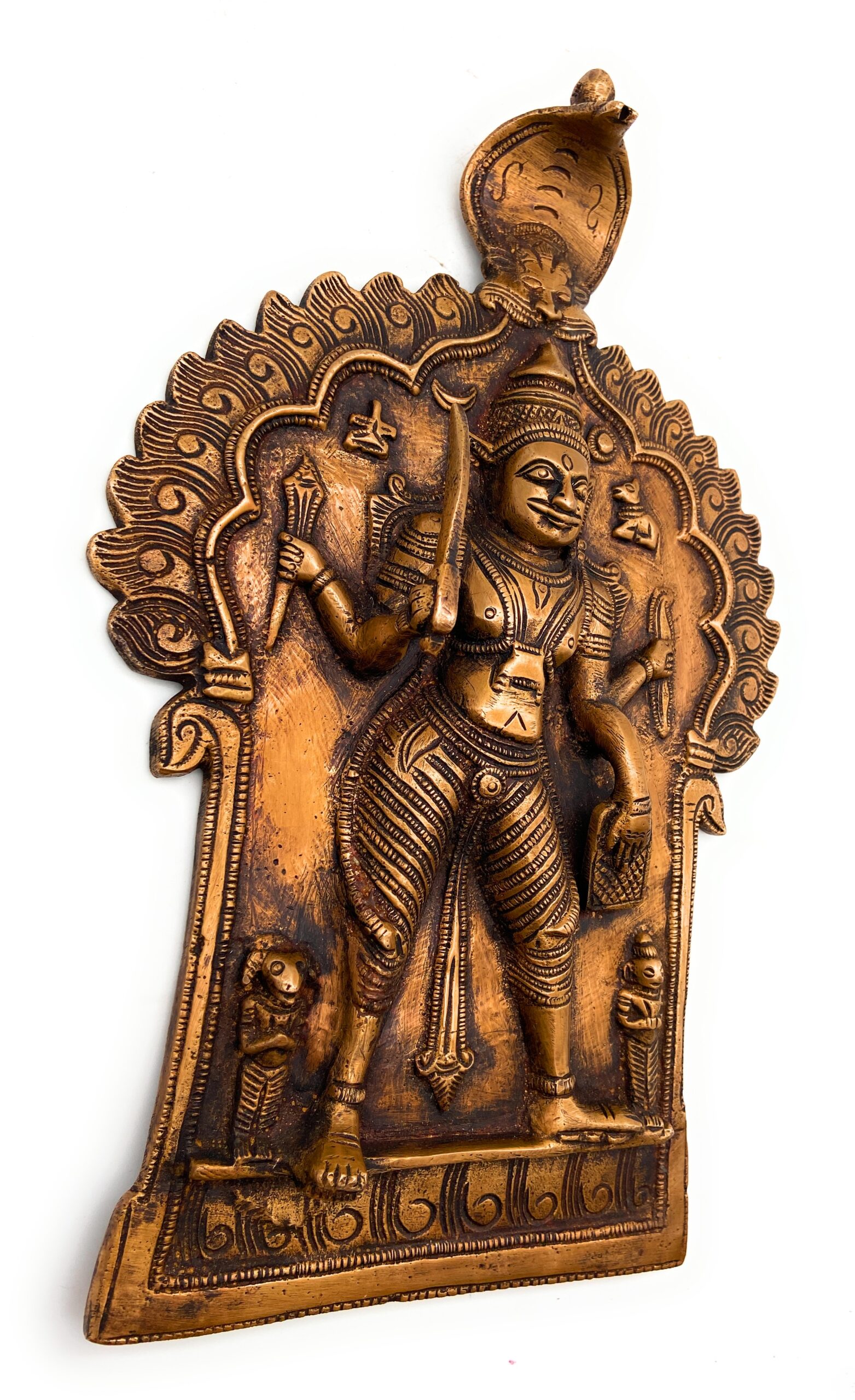 Brass Veerabhadreshwara Idol | Veerbhadra Swami Murti, Veerabhadra Mahadev Statue, South Indian Pooja Vigraha, Peetal Pratima for Home Temple & Decor, Gold, 11.5 Inch, 1 Piece