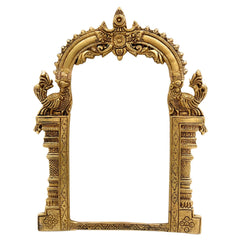 Brass Prabhavali Arch, Traditional Wall Hanging Prabhawali for Deity, Mandir Decor & Home Temple | Prabhawal Frame with Kirtimukha & Makara Torana Design, Gold, 11.5 Inch, 1 Piece