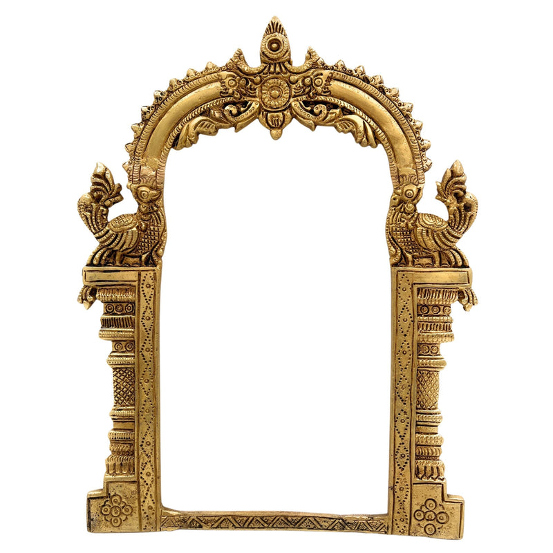 Brass Prabhavali Arch, Traditional Wall Hanging Prabhawali for Deity, Mandir Decor & Home Temple | Prabhawal Frame with Kirtimukha & Makara Torana Design, Gold, 11.5 Inch, 1 Piece