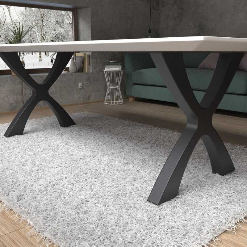 Modern X-Shape Metal Table Base for Dining | Sleek Powder-Coated Steel Frame for Wooden, Glass or Resin Tops