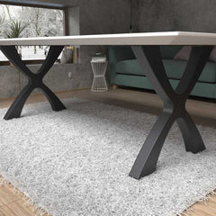 Modern X-Shape Metal Table Base for Dining | Sleek Powder-Coated Steel Frame for Wooden, Glass or Resin Tops