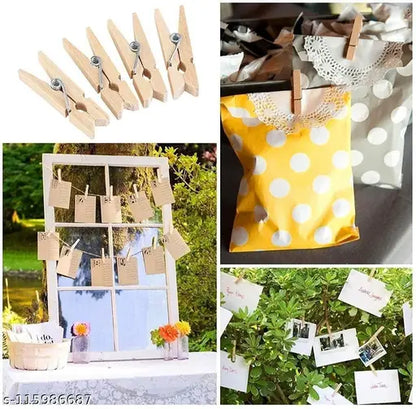 Multipurpose Wooden Clips Bamboo Cloth Pegs for Decoration | Clothes Pins Clips Laundry Clips Cloth Hanging Clips | Clip for Art and Craft ( Set of 20 Pcs)