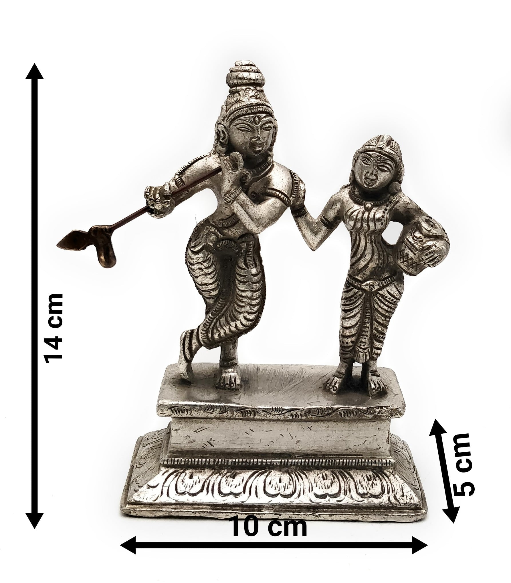 Brass Radha Krishna Idol | Radha Krishna Murti Moorti Vigraha Pratima Statue | Peetal Pital Pittal Divine Couple Sculpture for Home Decor, Pooja Mandir & Wedding Gift, Silver, 5.5 Inch, 1 Piece