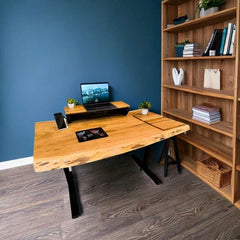 Quantum live edge height adjustable desk with black legs