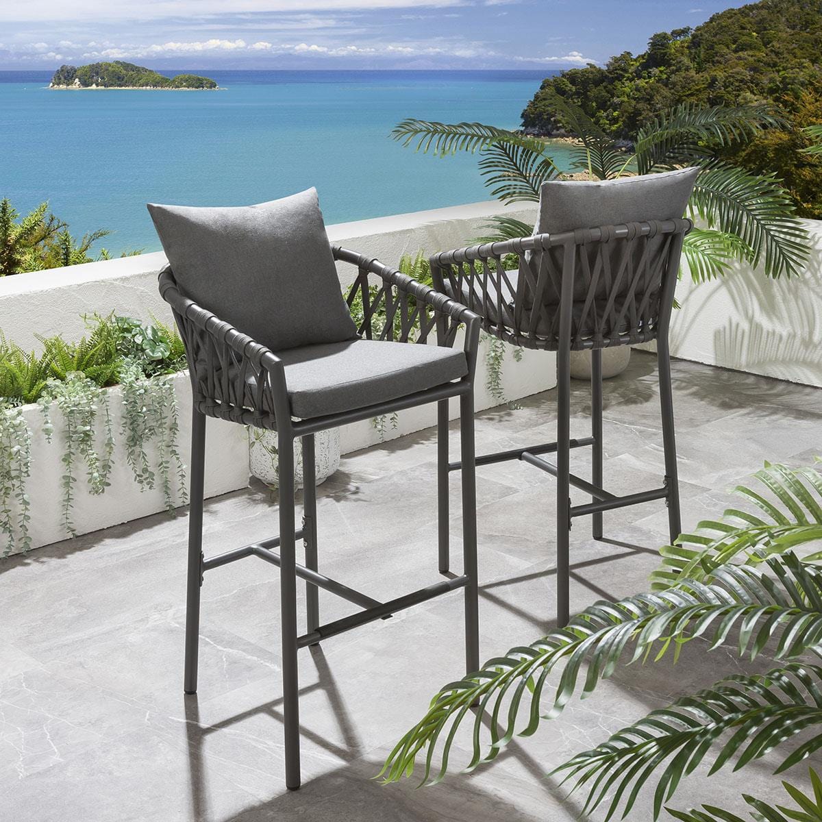 Adelina Outdoor Patio Bar Chair 2 Chairs For Balcony Braided & Rope