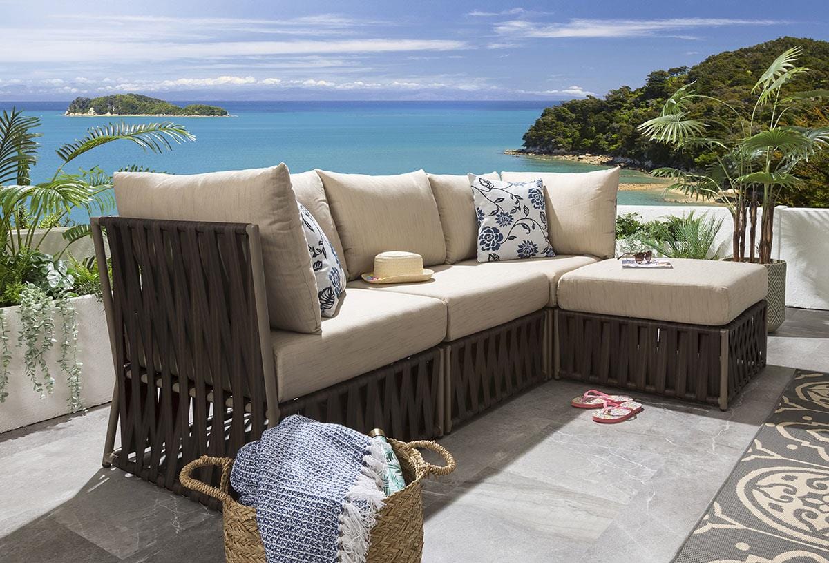 Ezequiel Outdoor Sofa Set 3 Seater and 1 Ottoman Set (Brown)