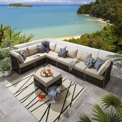 Marciel Outdoor Sofa Set 7 Seater and 1 Ottoman Set (Brown)