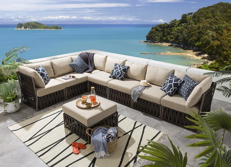 Marciel Outdoor Sofa Set 7 Seater and 1 Ottoman Set (Brown)