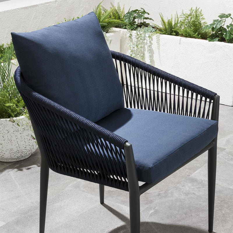 Luis Outdoor Patio Seating Set 2 Chairs and 1 Table Set (Black+Blue) Braided & Rope