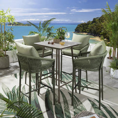 Rocío Outdoor Patio Bar Set 4 Chairs and 1 Table Set (Green) Braided & Rope