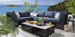 Jacobo Outdoor Sofa Set 6 Seater and 1 Center Table Set (Blue) Braided & Rope