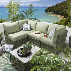 Castillo Outdoor Sofa Set 4 Seater and 1 Center Table Set (Green) Braided & Rope