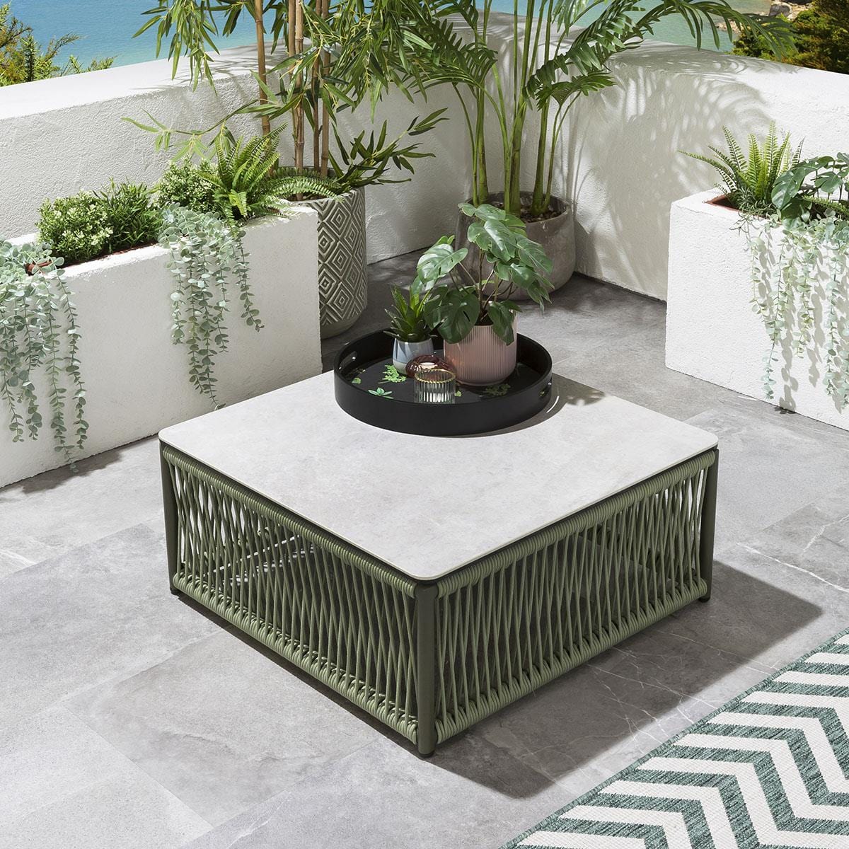 Castillo Outdoor Sofa Set 4 Seater and 1 Center Table Set (Green) Braided & Rope