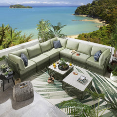 Deifilia Outdoor Sofa Set 7 Seater and 2 Center Table Set (Green) Braided & Rope