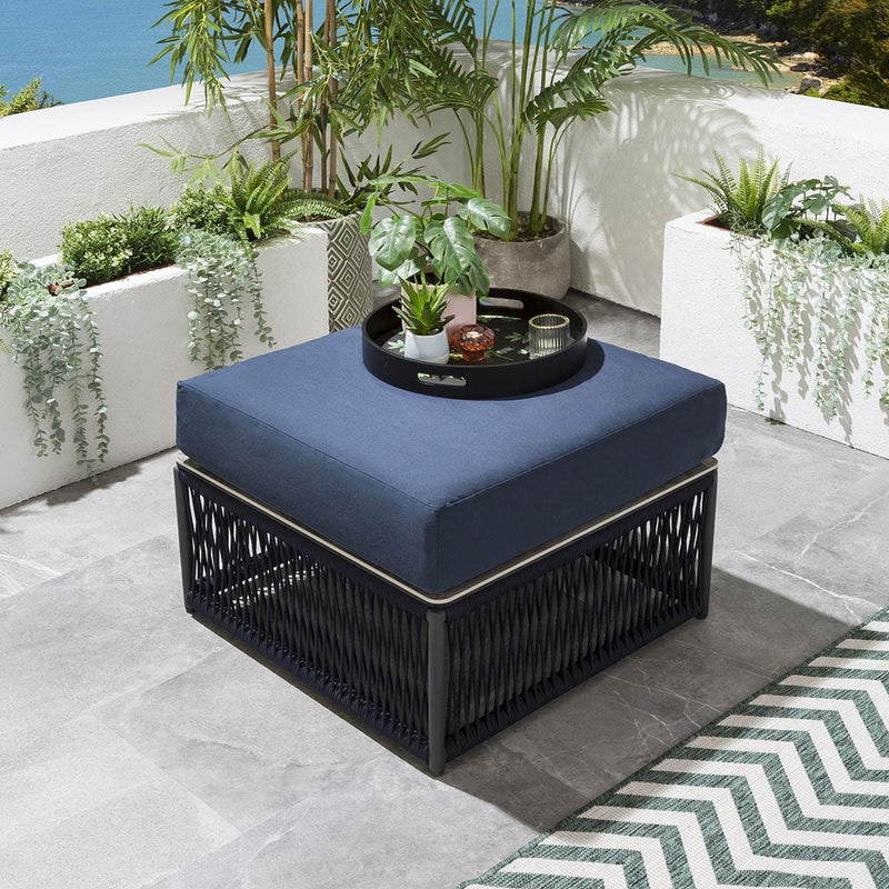 Griselda Outdoor Sofa Set 9 Seater, 1 Ottoman and 1 Center Table Set (Blue) Braided & Rope