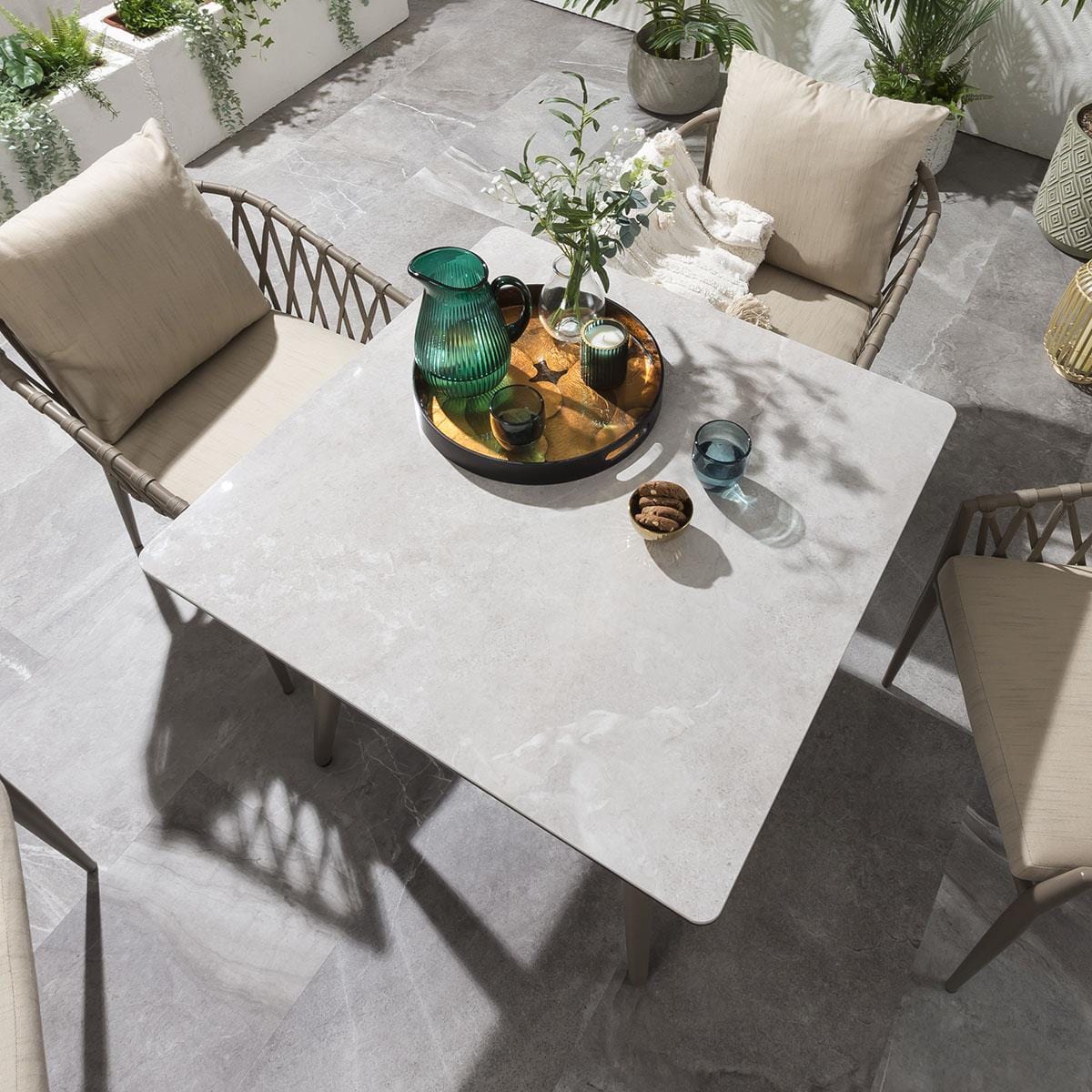 Carlos Outdoor Garden Patio Dining Set 4 Chairs and 1 Table Set Braided & Rope