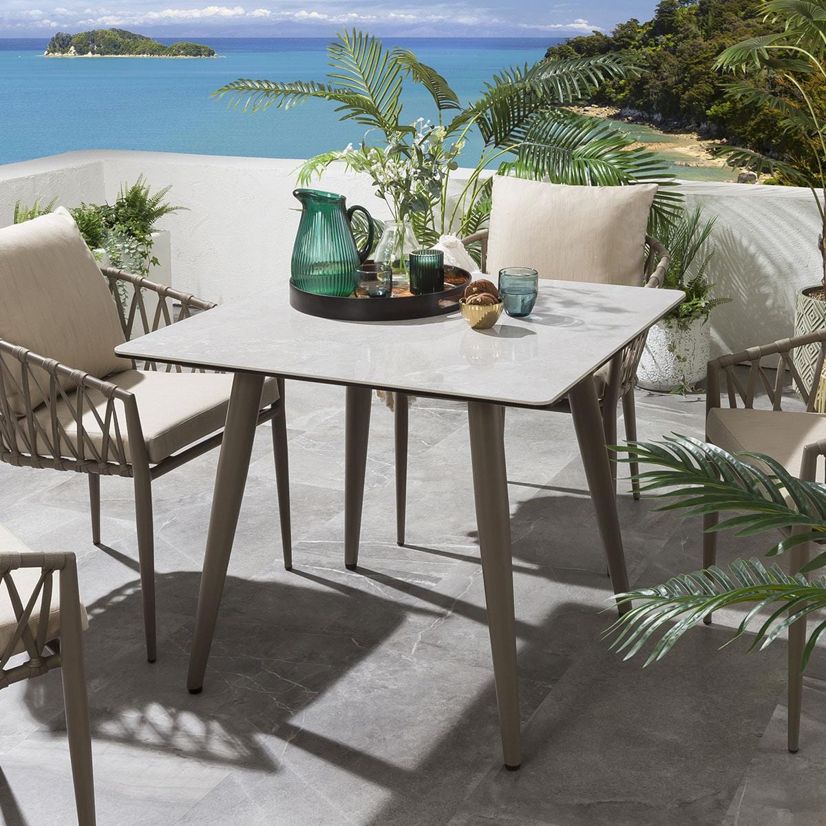 Carlos Outdoor Garden Patio Dining Set 4 Chairs and 1 Table Set Braided & Rope