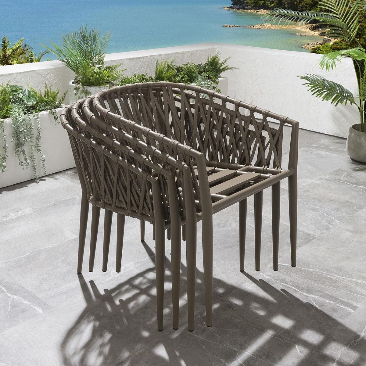 Carlos Outdoor Garden Patio Dining Set 4 Chairs and 1 Table Set Braided & Rope