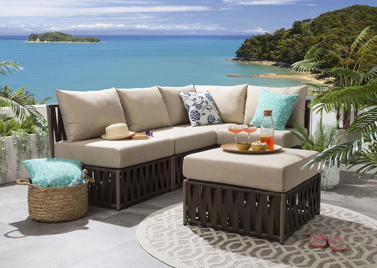 Antonio Outdoor Sofa Set 4 Seater and 1 Ottoman Set (Brown)