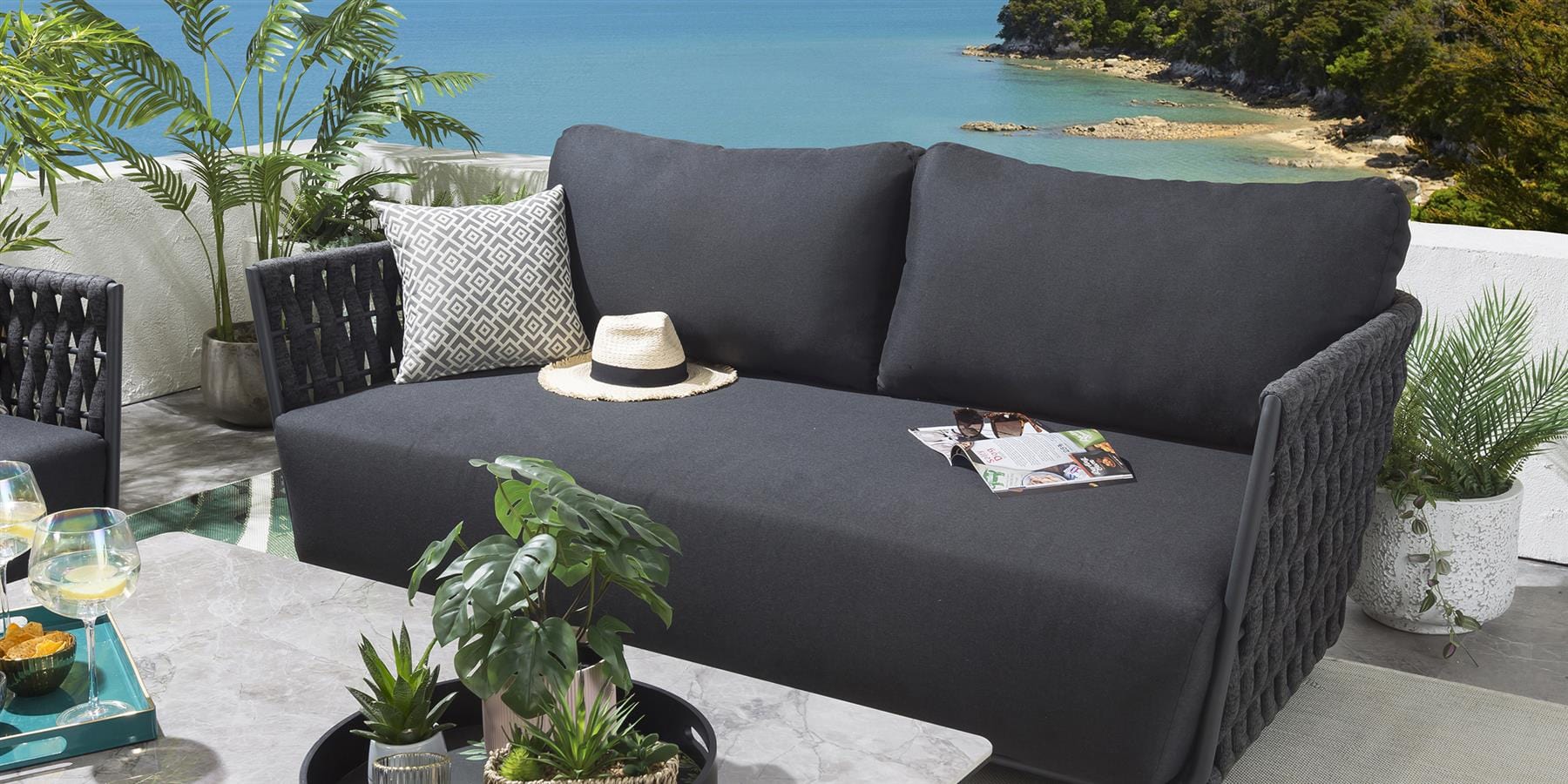 Deifilia Outdoor Sofa Set 2 Seater, 2 Single seater and 1 Center Table (Dark Grey)