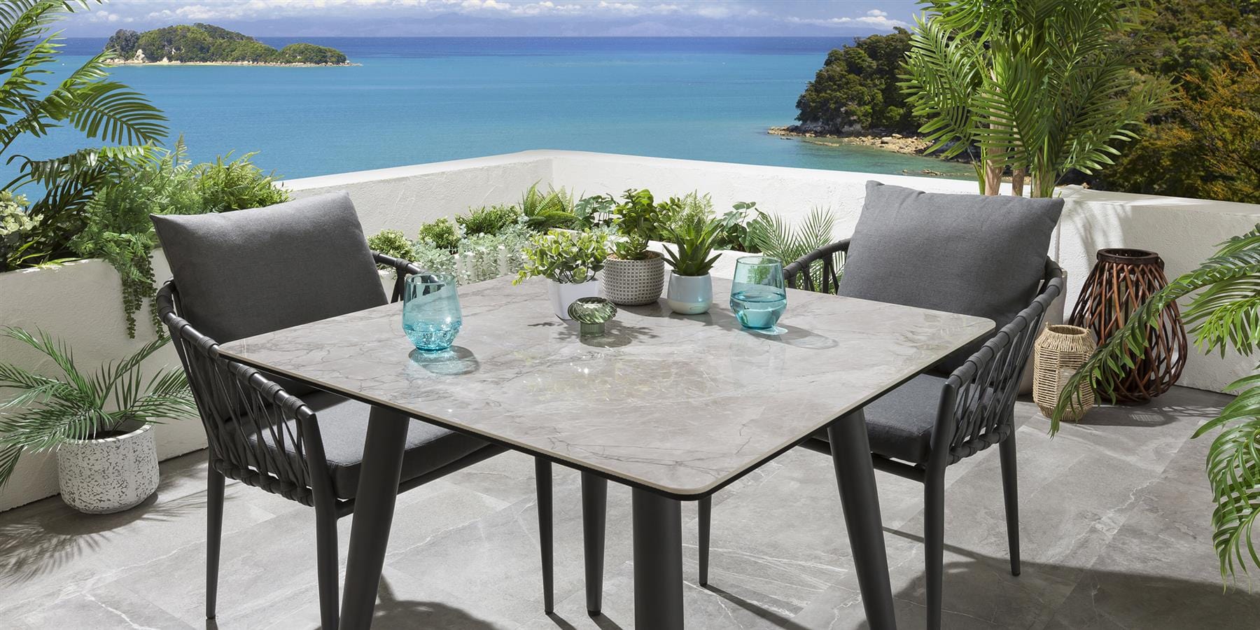 Pepita Outdoor Patio Seating Set 2 Chairs and 1 Table Set Braided & Rope