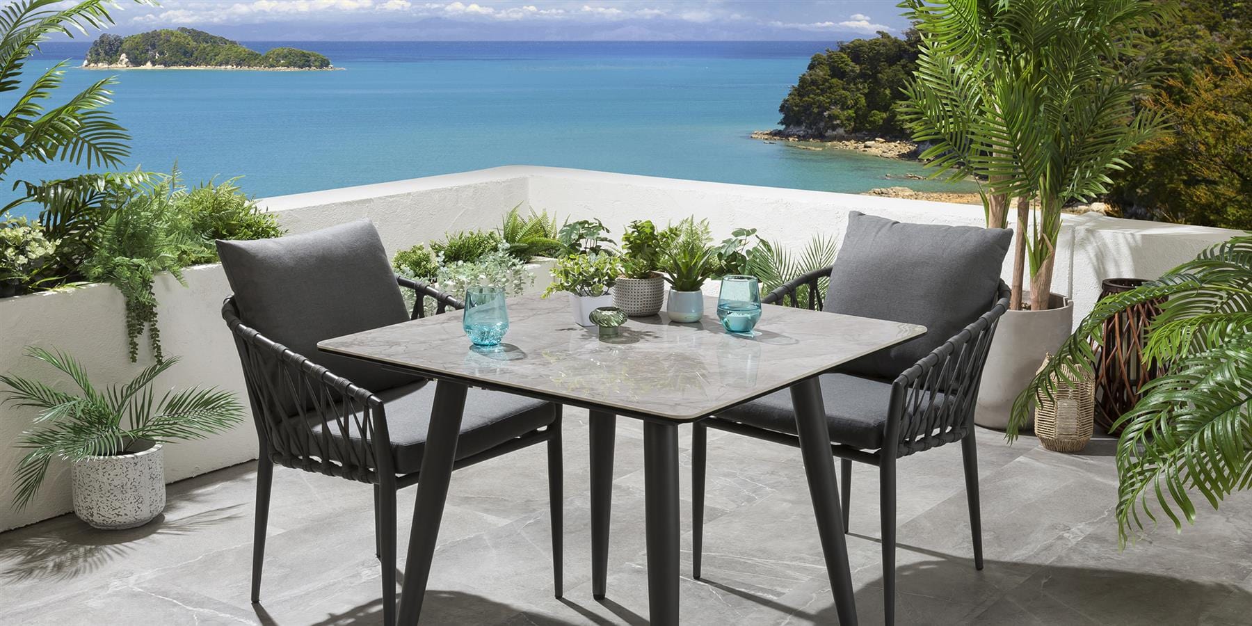 Pepita Outdoor Patio Seating Set 2 Chairs and 1 Table Set Braided & Rope