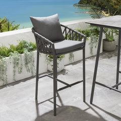 Verónica Outdoor Patio Bar Set 4 Chairs and 1 Table Set Braided & Rope