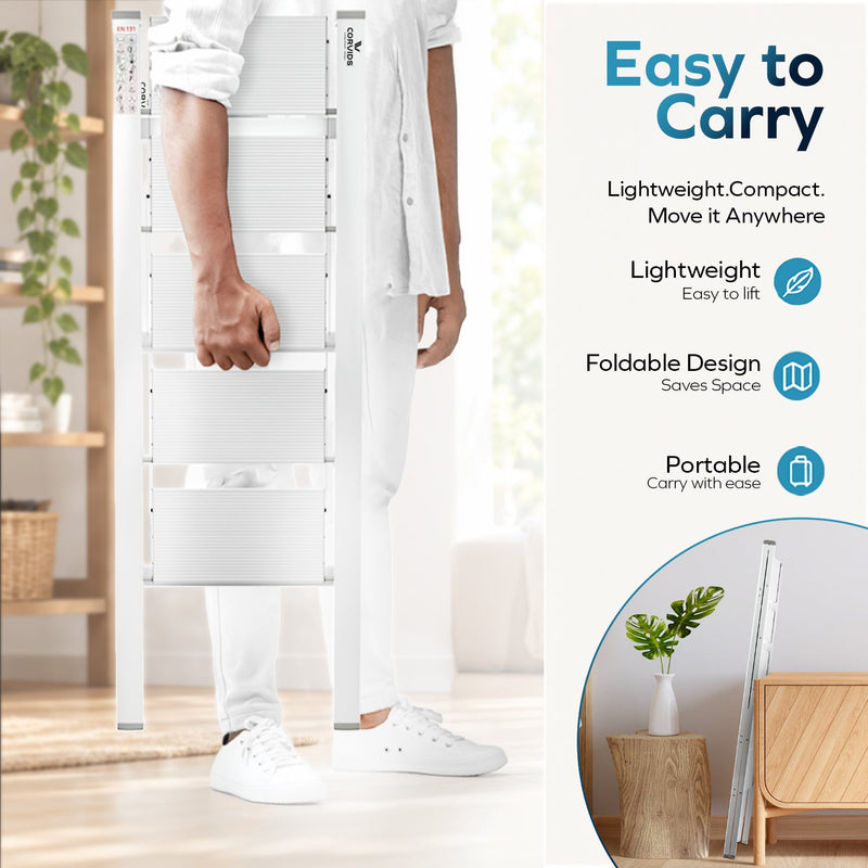 Corvids 5-Steps Premium Folding Step Stool with 2-Year Warranty (White)-6