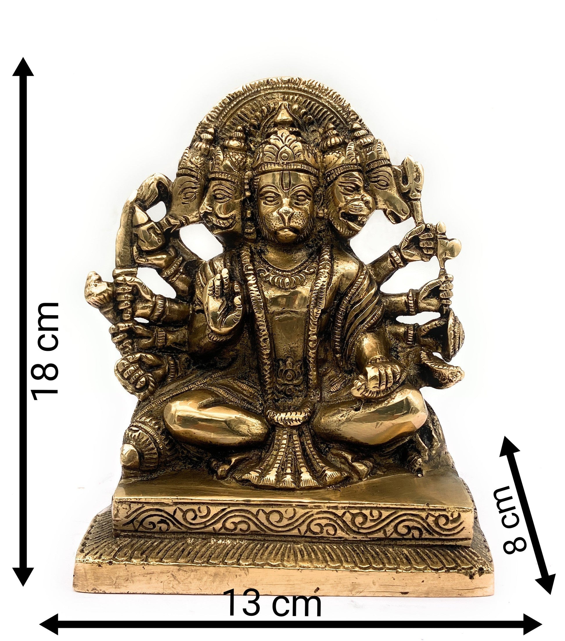 Panchamukhi Hanuman Brass Idol | Bajrangbali | Anjaneya | Maruti | Vayuputra | Mahavira | Handmade Hindu God Statue for Pooja & Home Decor,Gold, 7 Inch, 1 Piece