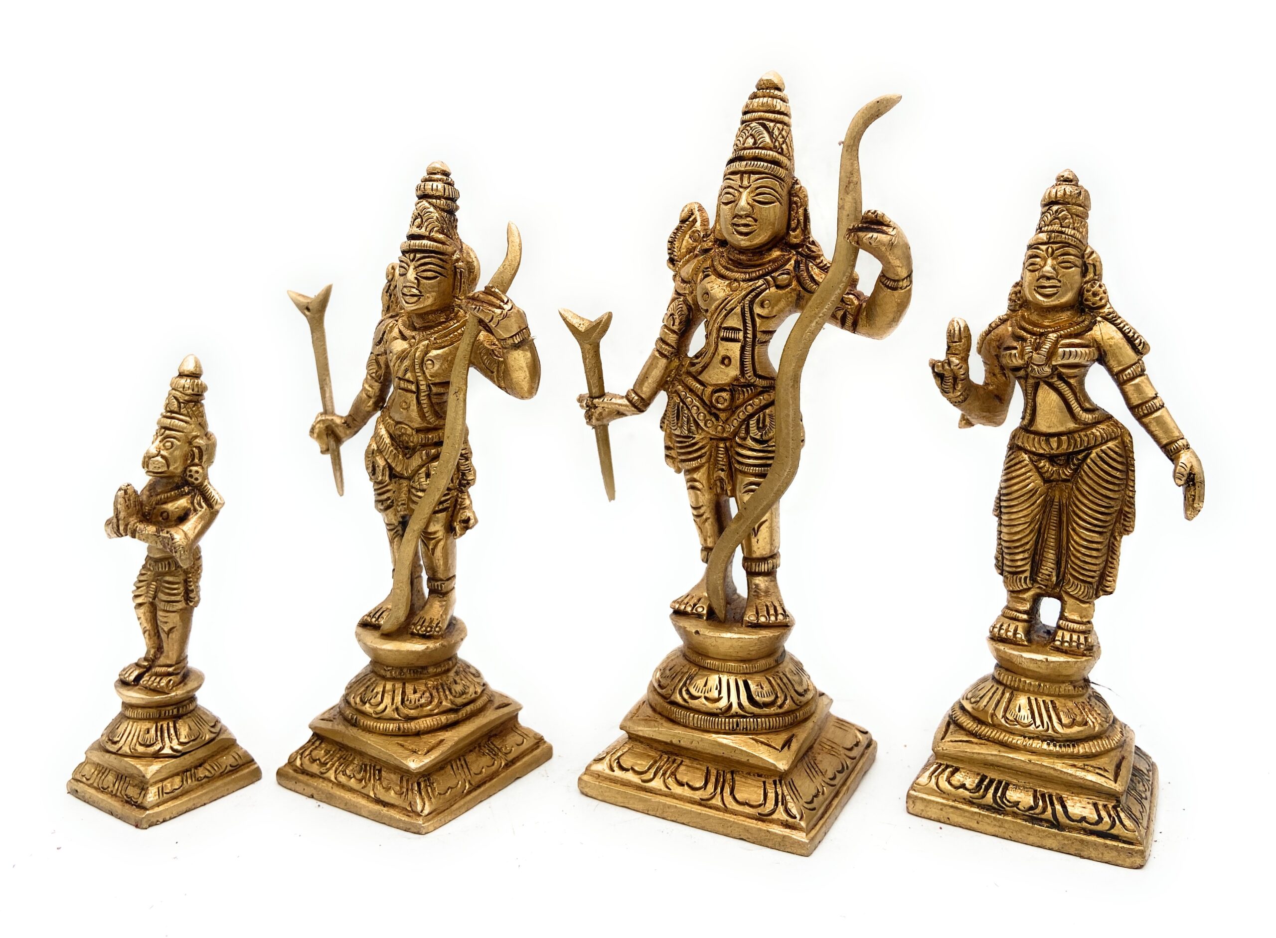 Brass Ram Darbar Idol, Peetal Shri Ram Parivar Murti with Sita Lakshman Hanuman, Pital Ram Sita Hanuman Statue, Gold, 5.5 Inch, 1 Piece