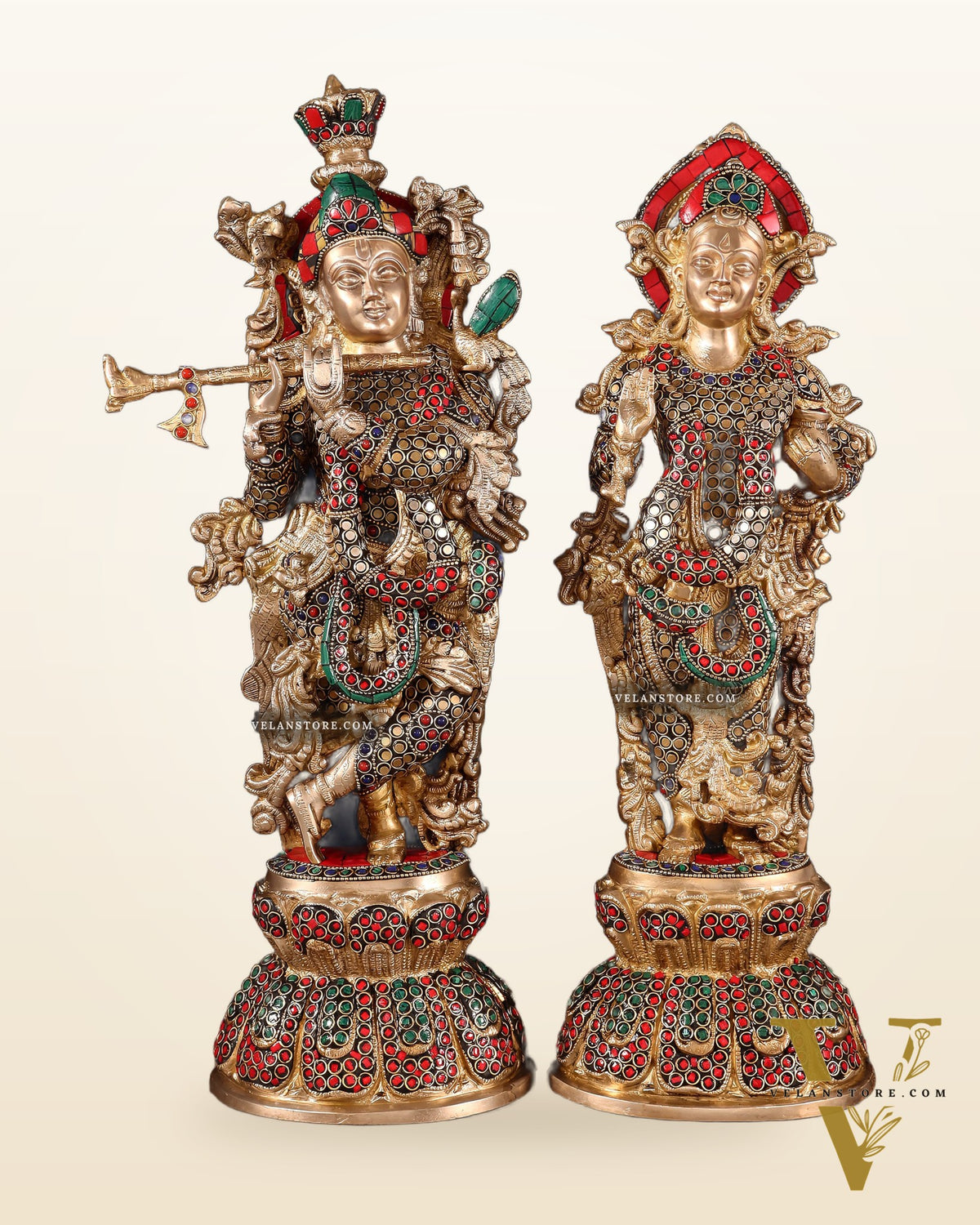 Radha Krishna Brass idols 18 inch with ring stonework