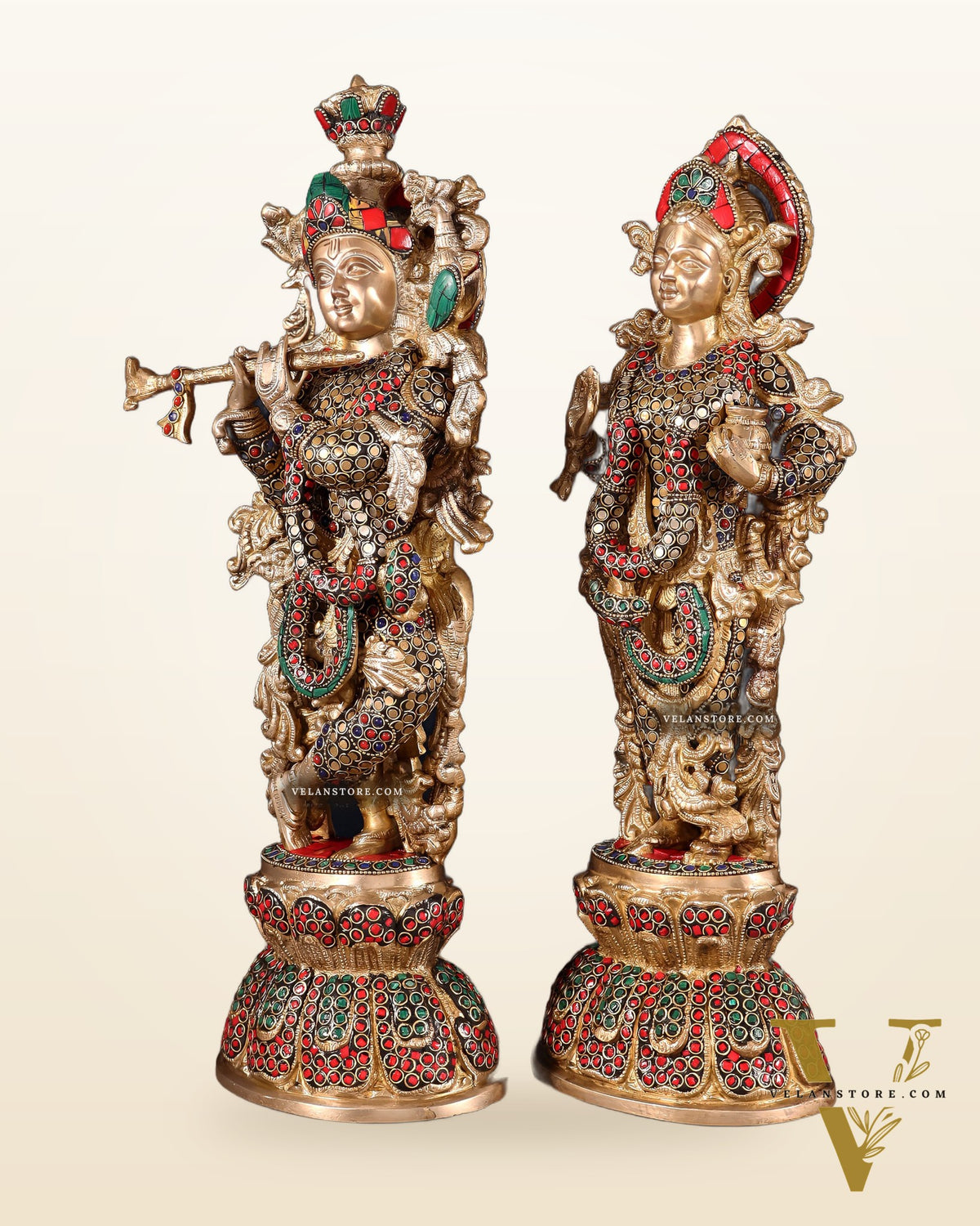Radha Krishna Brass idols 18 inch with ring stonework