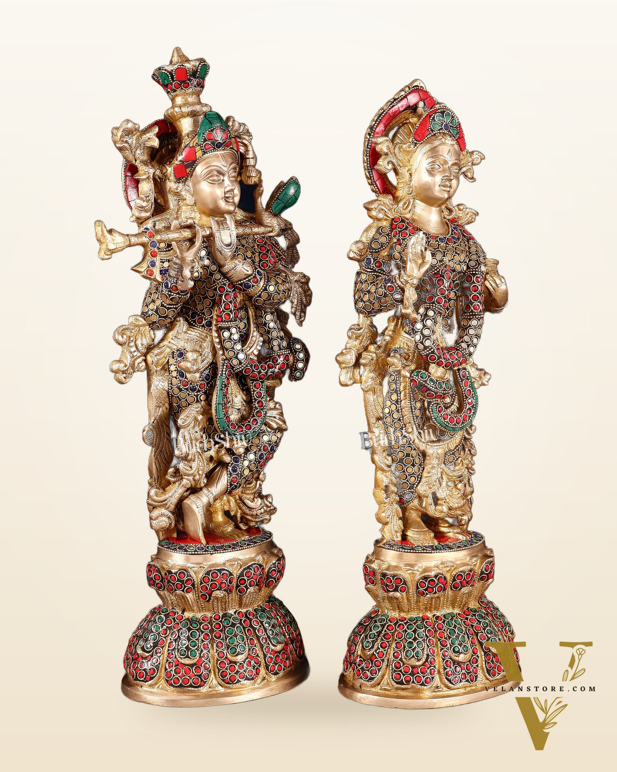 Radha Krishna Brass idols 18 inch with ring stonework