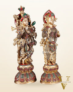 Radha Krishna Brass idols 18 inch with ring stonework