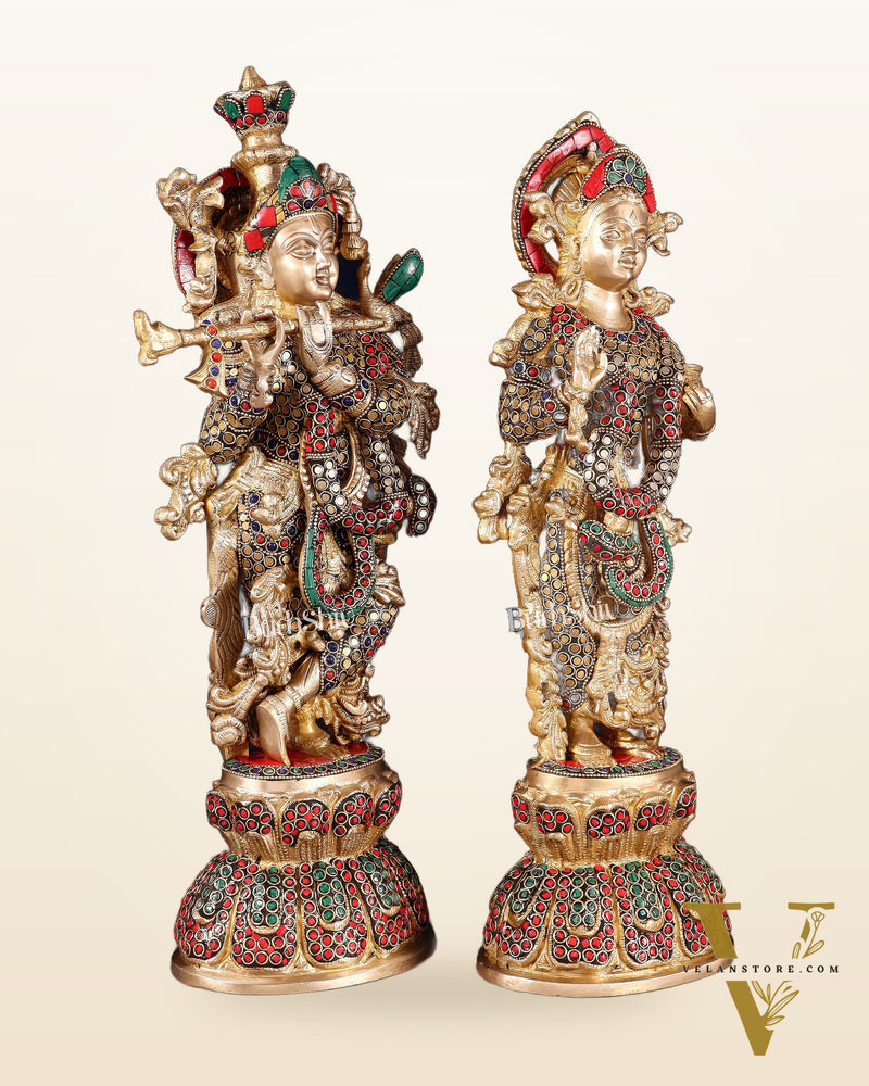 Radha Krishna Brass idols 18 inch with ring stonework