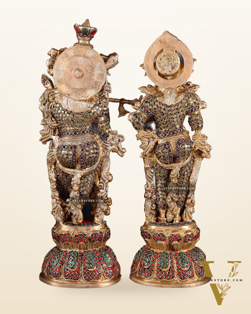Radha Krishna Brass idols 18 inch with ring stonework