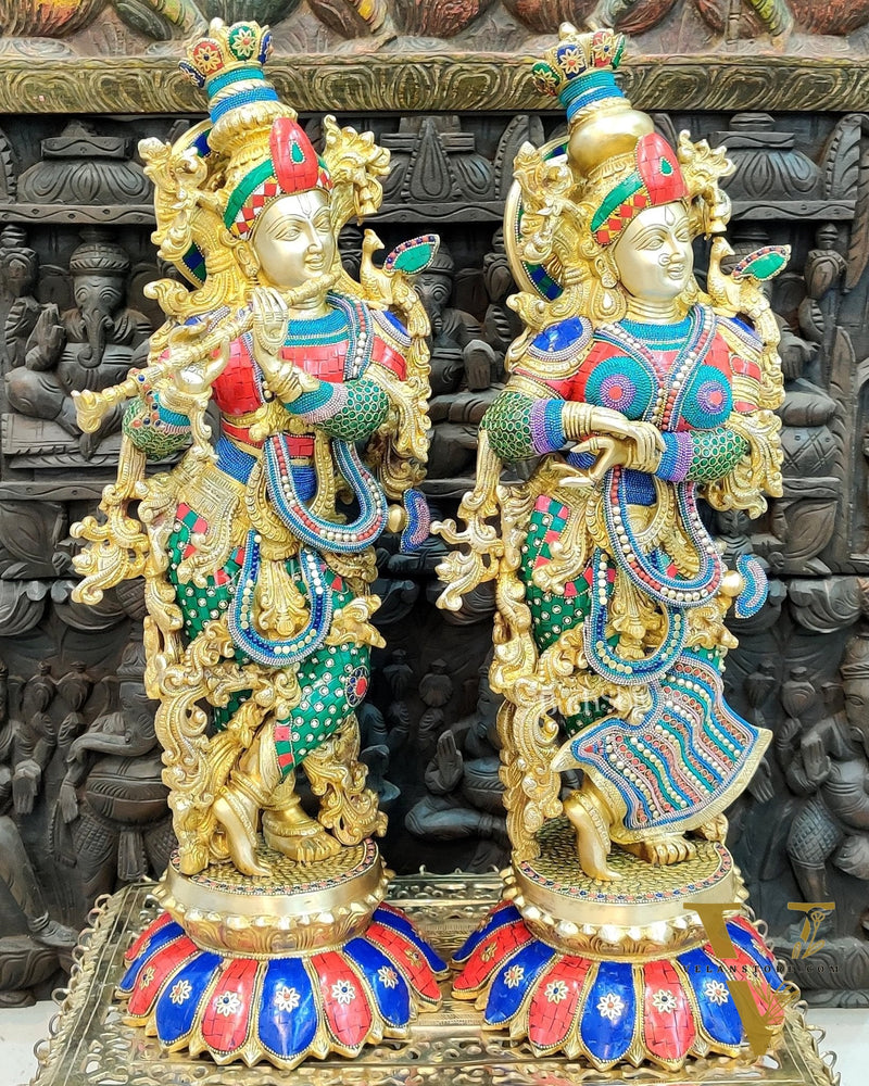Radha Krishna Brass Idols - 27"